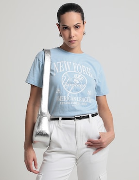 Playera Manga Corta MLB New York Yankees Cuello Redondo Para Mujer