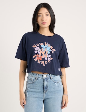Playera manga corta MLB New York Yankees cuello redondo para mujer