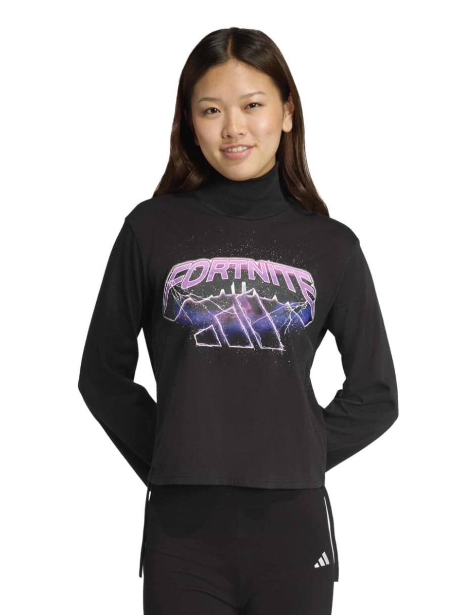 Playera manga larga Essentials cuello alto para mujer