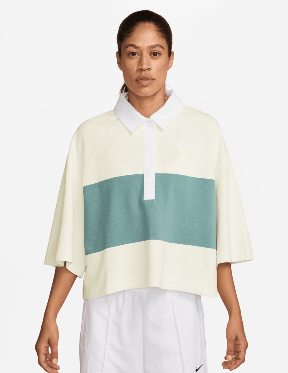 Playera manga al codo cuello polo para mujer