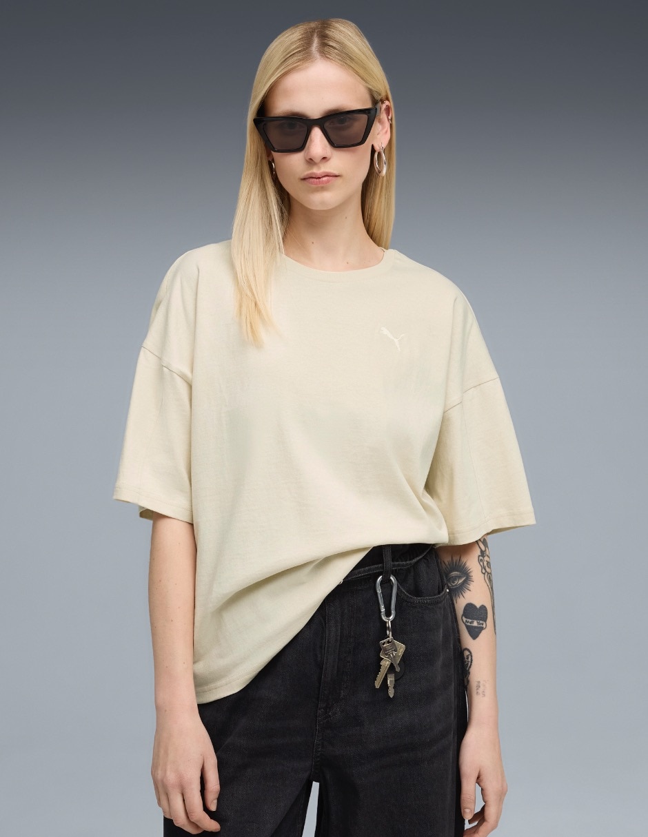 Playera manga al codo cuello redondo para mujer