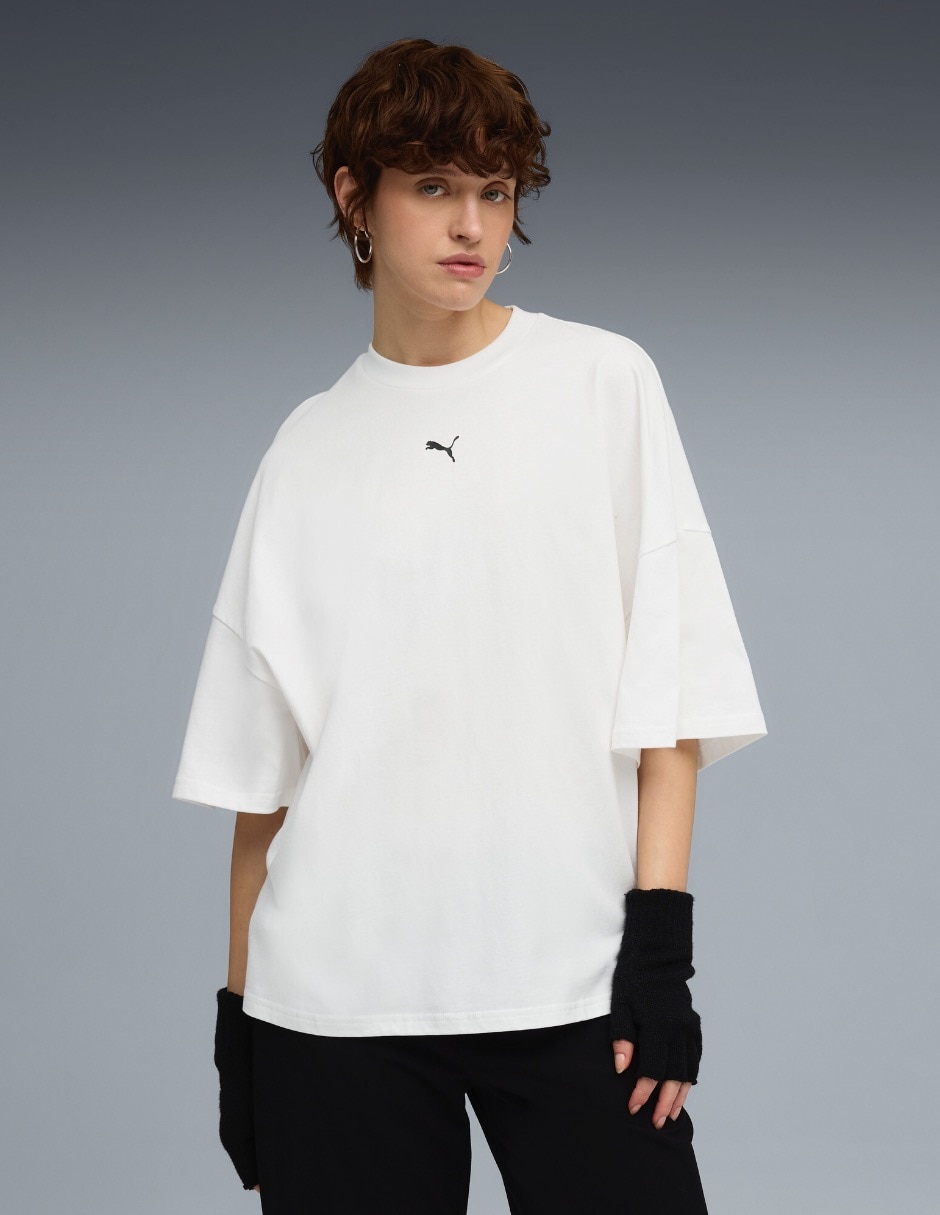 Playera manga al codo cuello redondo para mujer