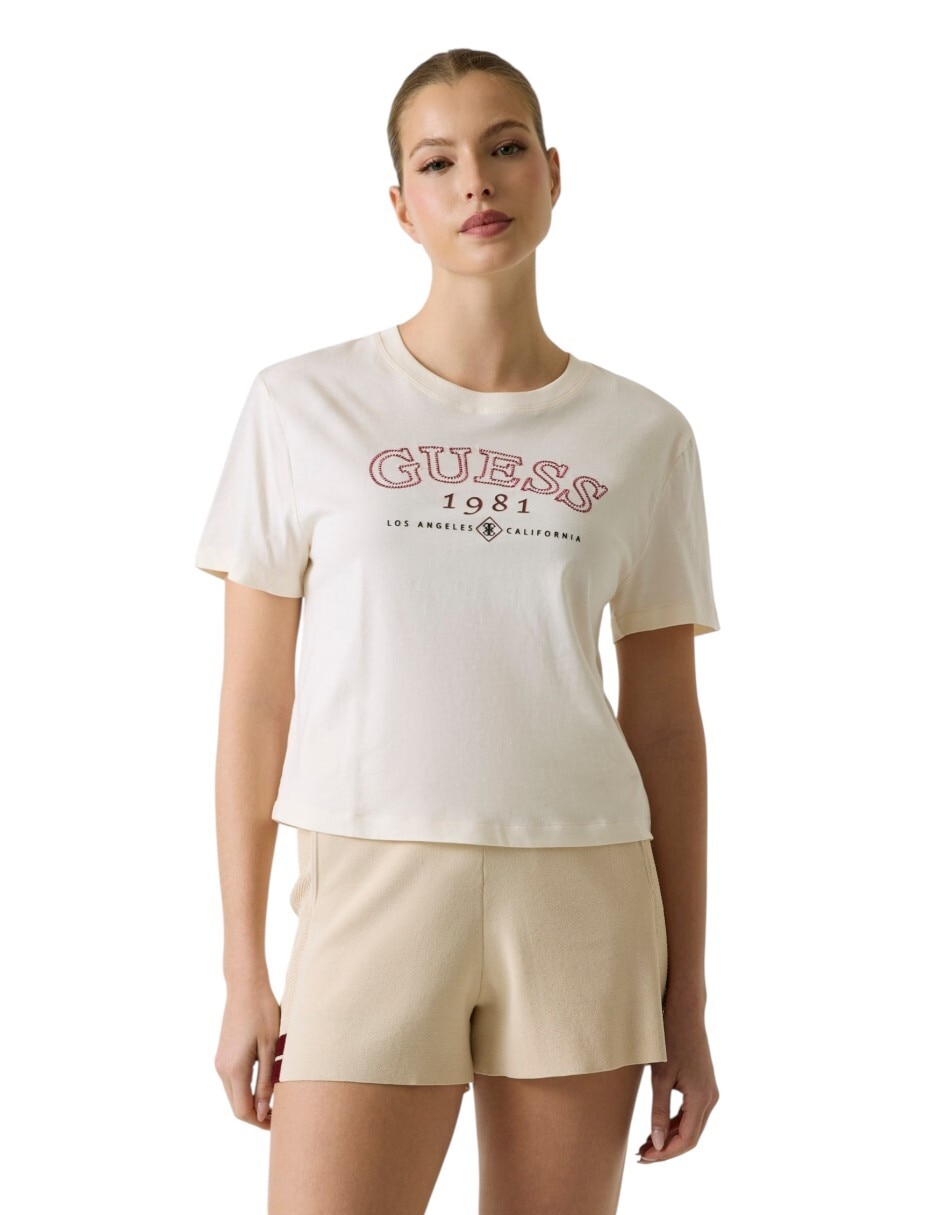 Playera manga corta cuello redondo para mujer