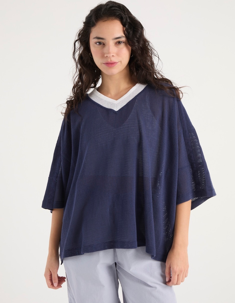 Playera manga 3/4 cuello V para mujer