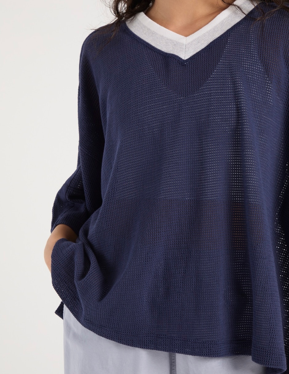 Playera manga 3/4 cuello V para mujer 5