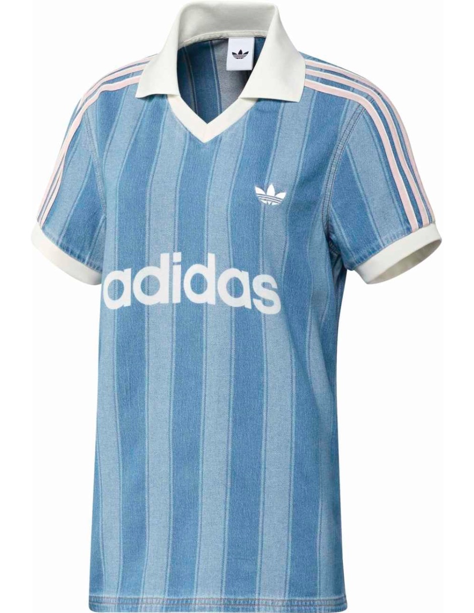 Playera manga corta denim jersey cuello polo para mujer