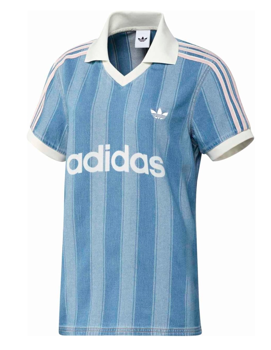 Playera manga corta denim jersey cuello polo para mujer 9