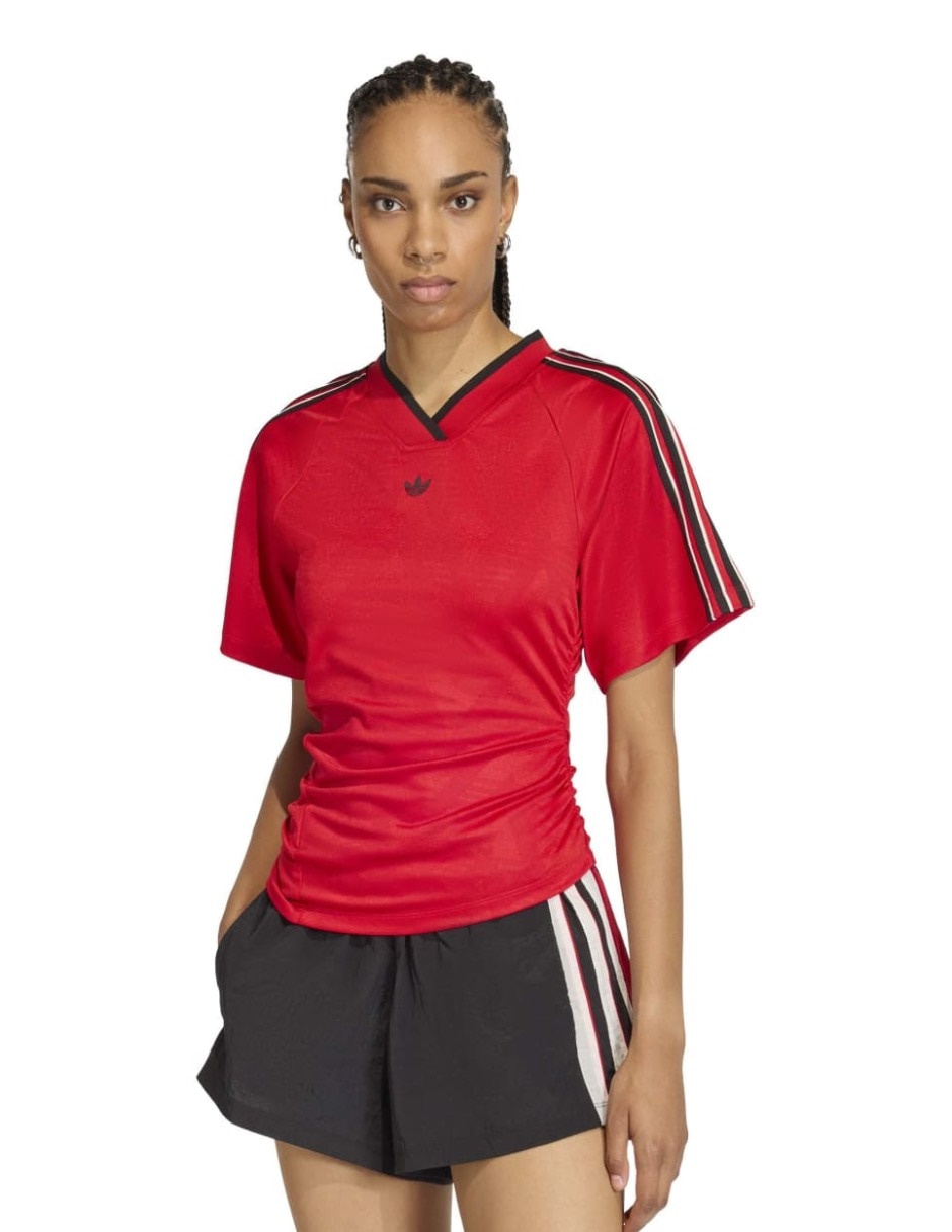 Playera manga corta Rouched Foot J cuello V para mujer