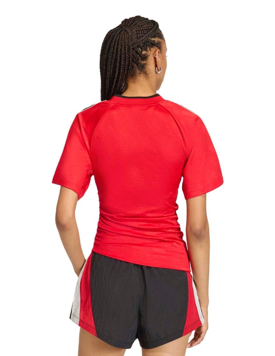 Playera manga corta Rouched Foot J cuello V para mujer 3