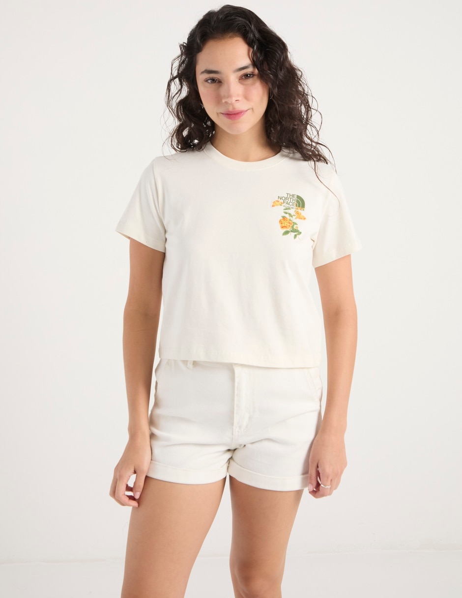 Playera manga corta Flora cuello redondo para mujer