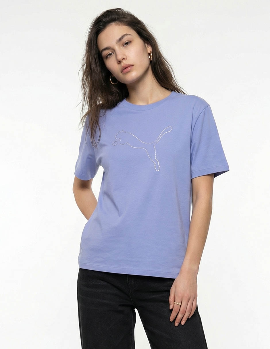 Playera manga corta Bedazzled cuello redondo para mujer