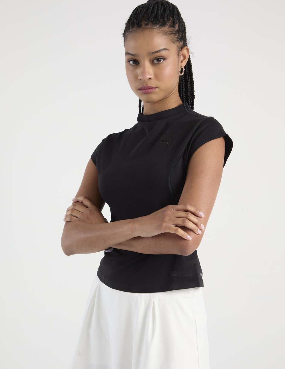 Playera manga corta cuello alto para mujer