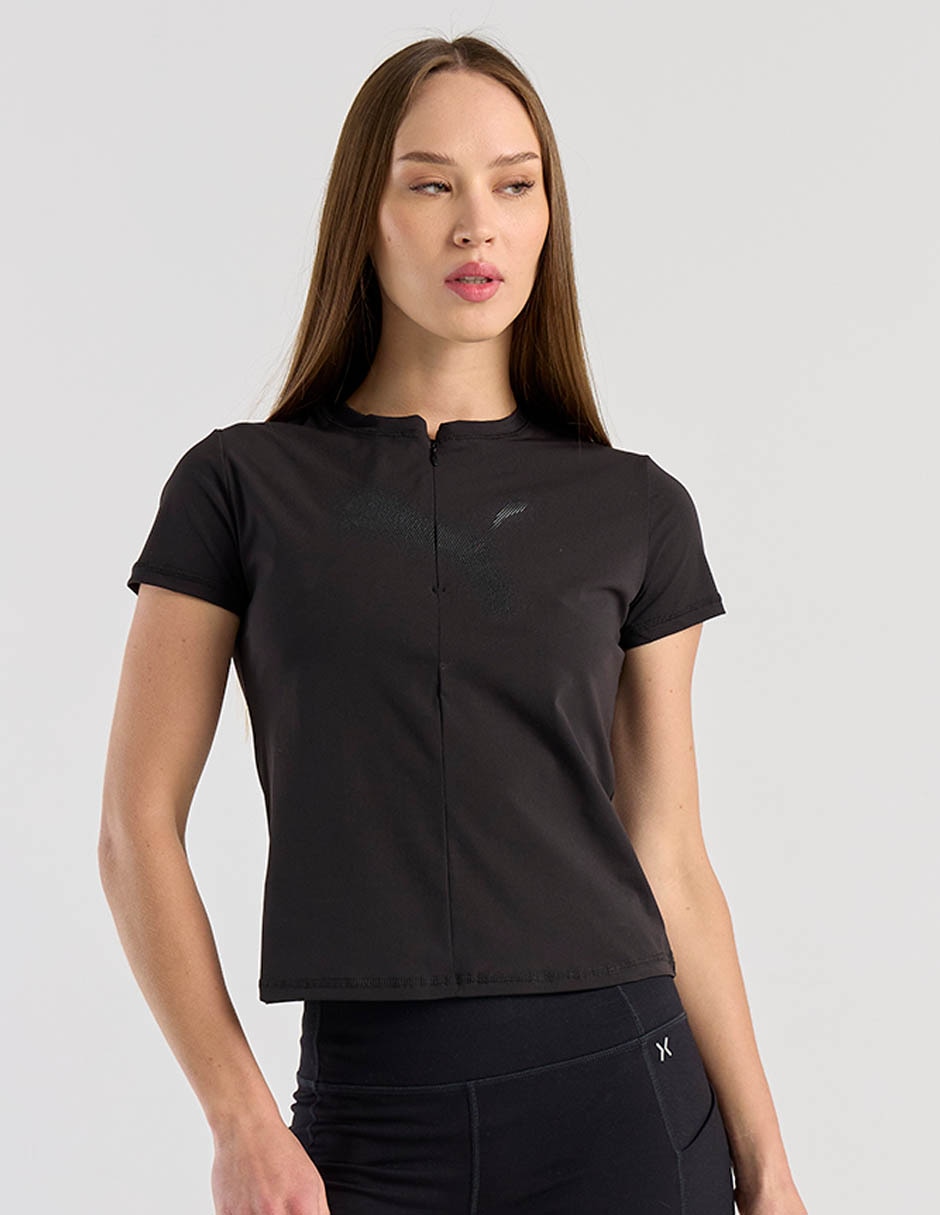 Playera manga corta cuello con cierre para mujer Playera manga corta cuello con cierre para mujer