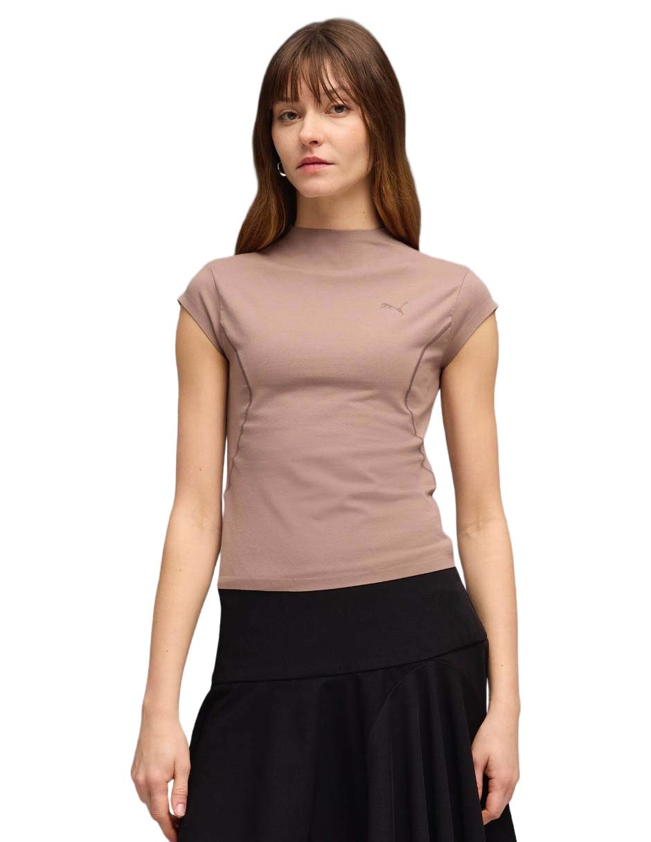Playera manga corta cuello alto para mujer