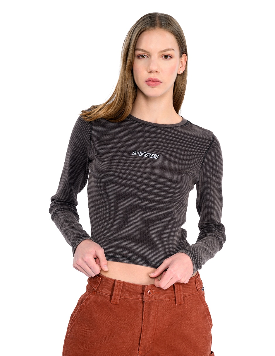 Playera manga larga cuello redondo para mujer