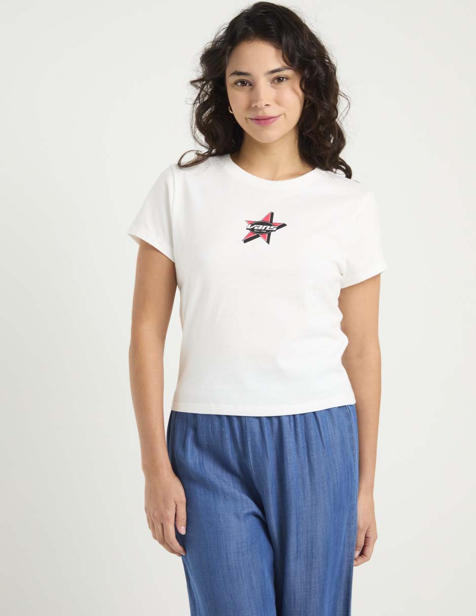 Playera manga corta cuello redondo para mujer