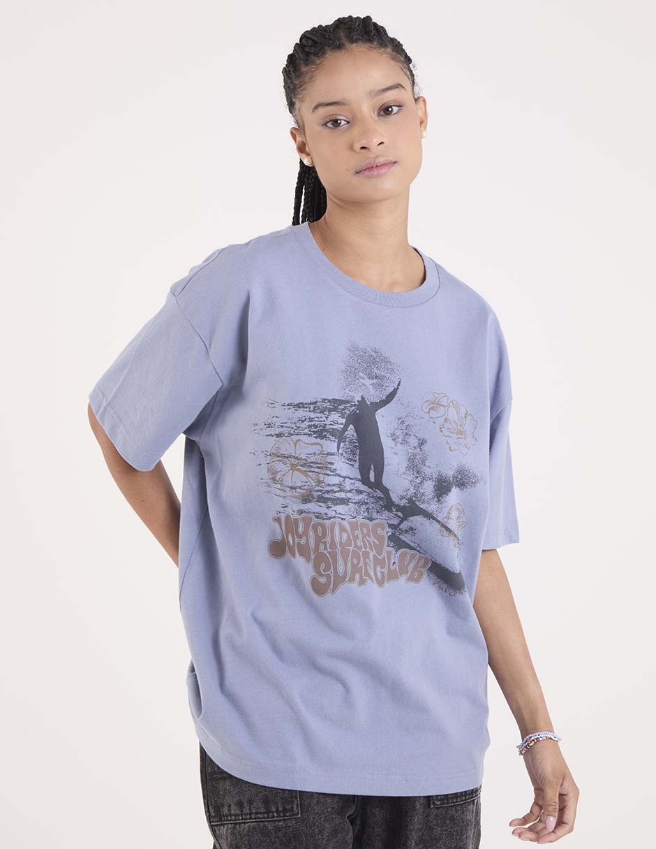 Playera manga al codo cuello redondo para mujer