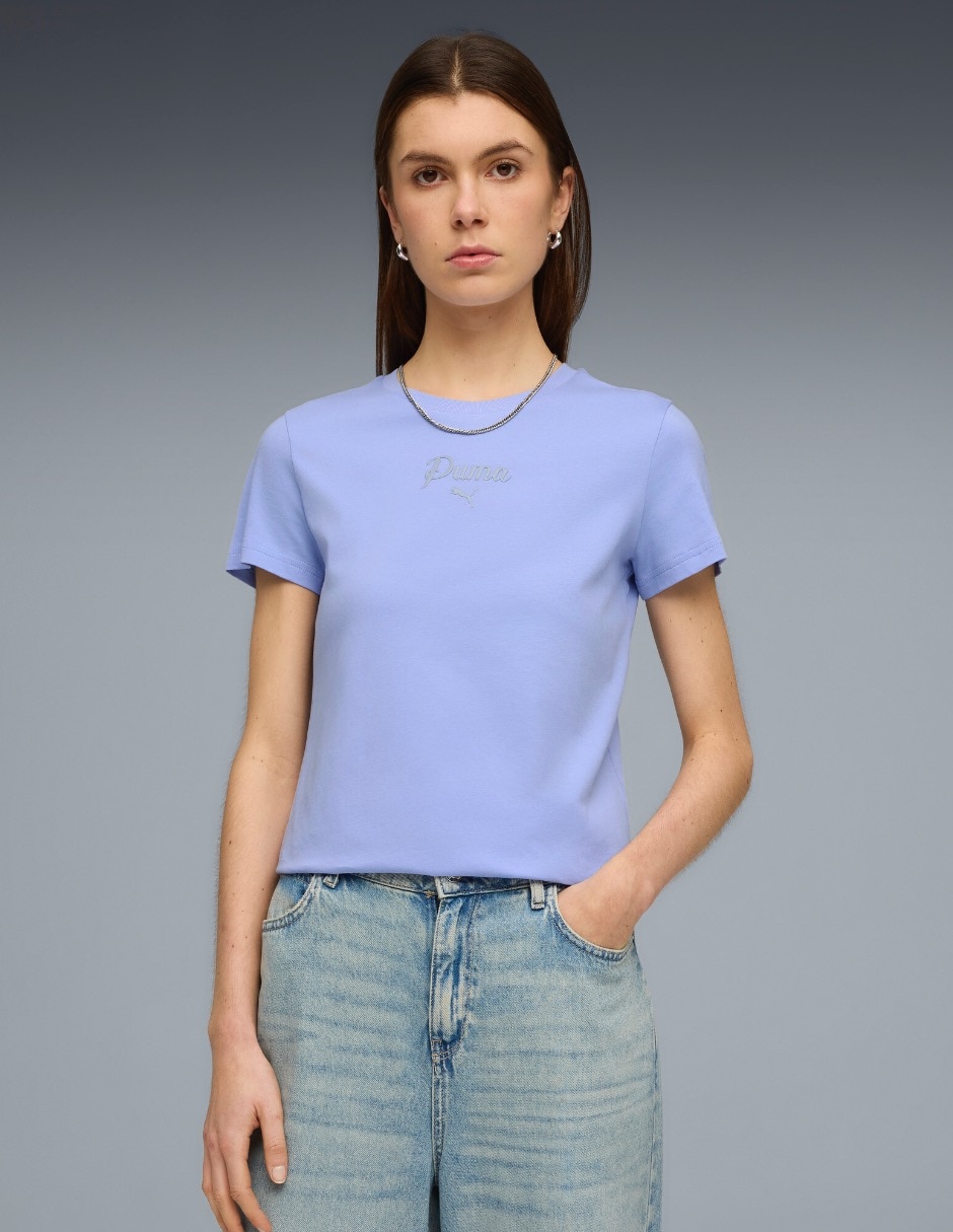 Playera manga corta Ess Script cuello redondo para mujer Playera manga corta Ess Script cuello redondo para mujer